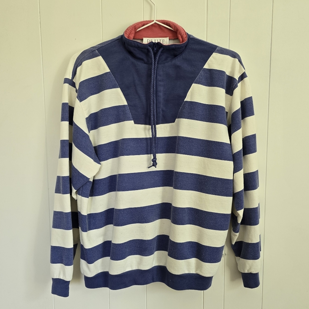 Vintage Petite Sophisticate Size Medium Striped Half-zip Pullover